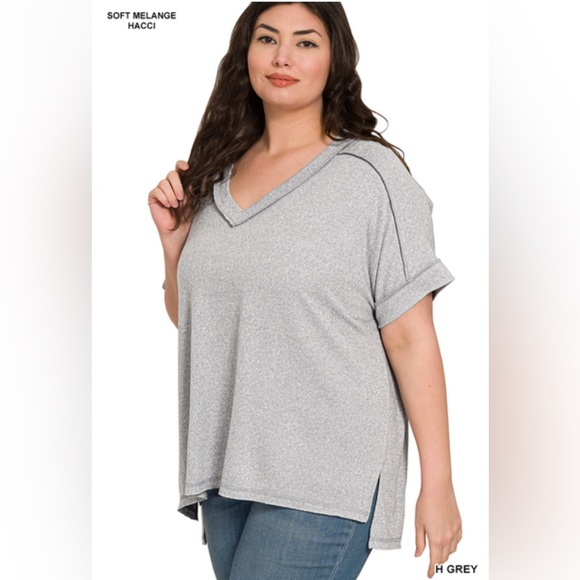Zenana Hacci Slub Rolled Up Sleeve Tee